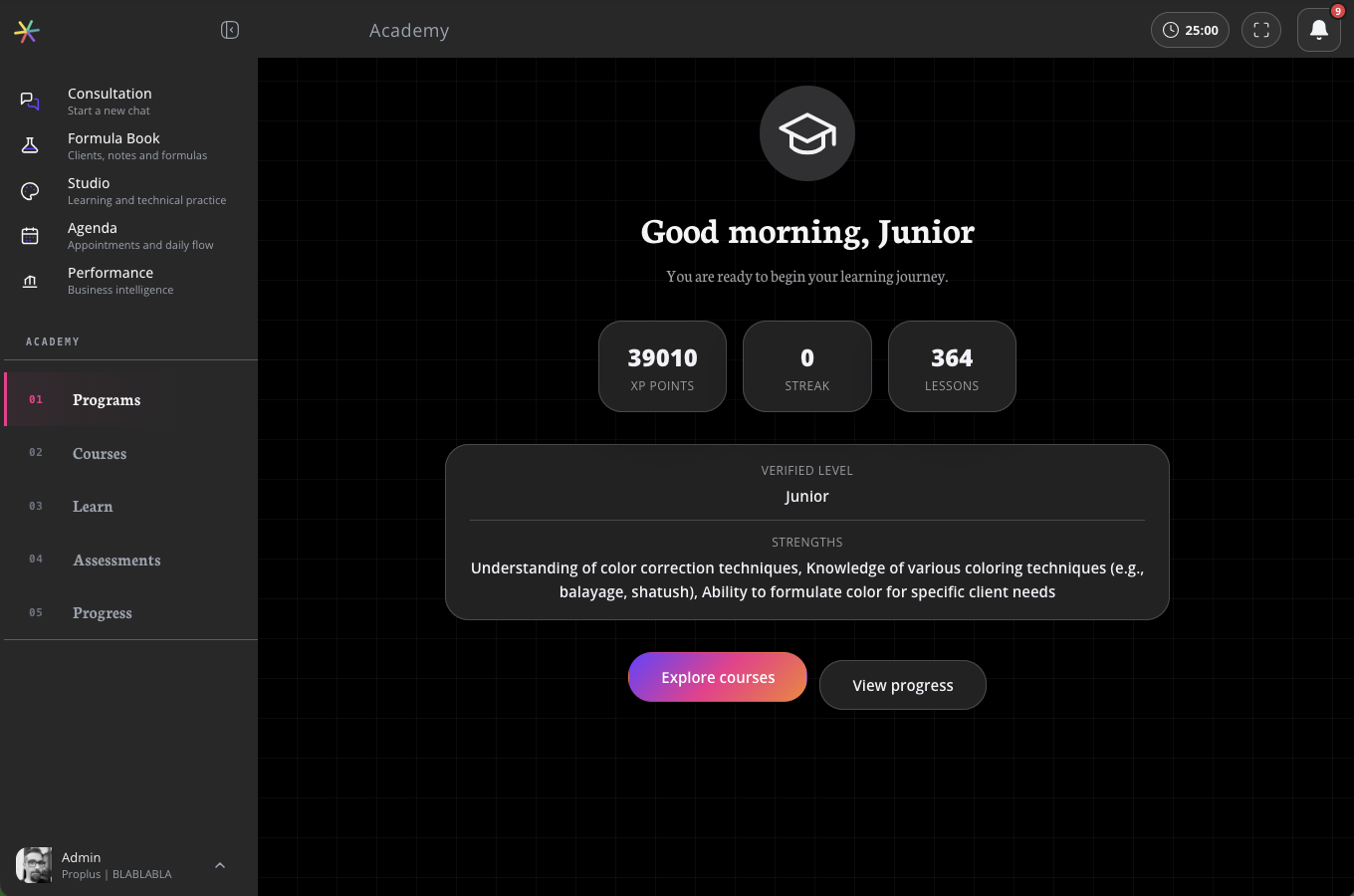 Studio Academy app preview